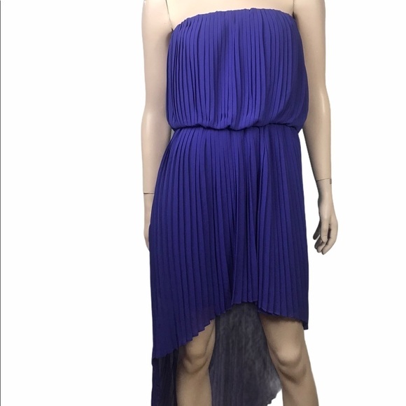 BCBG Generation Blue Pleated High Low Strapless Dress Women's Medium - Picture 2 of 9
